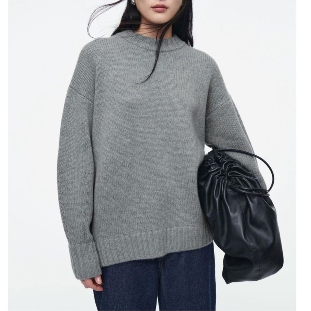 COS Chunky Pure Cashmere Crew Neck Sweater Gray Size XS